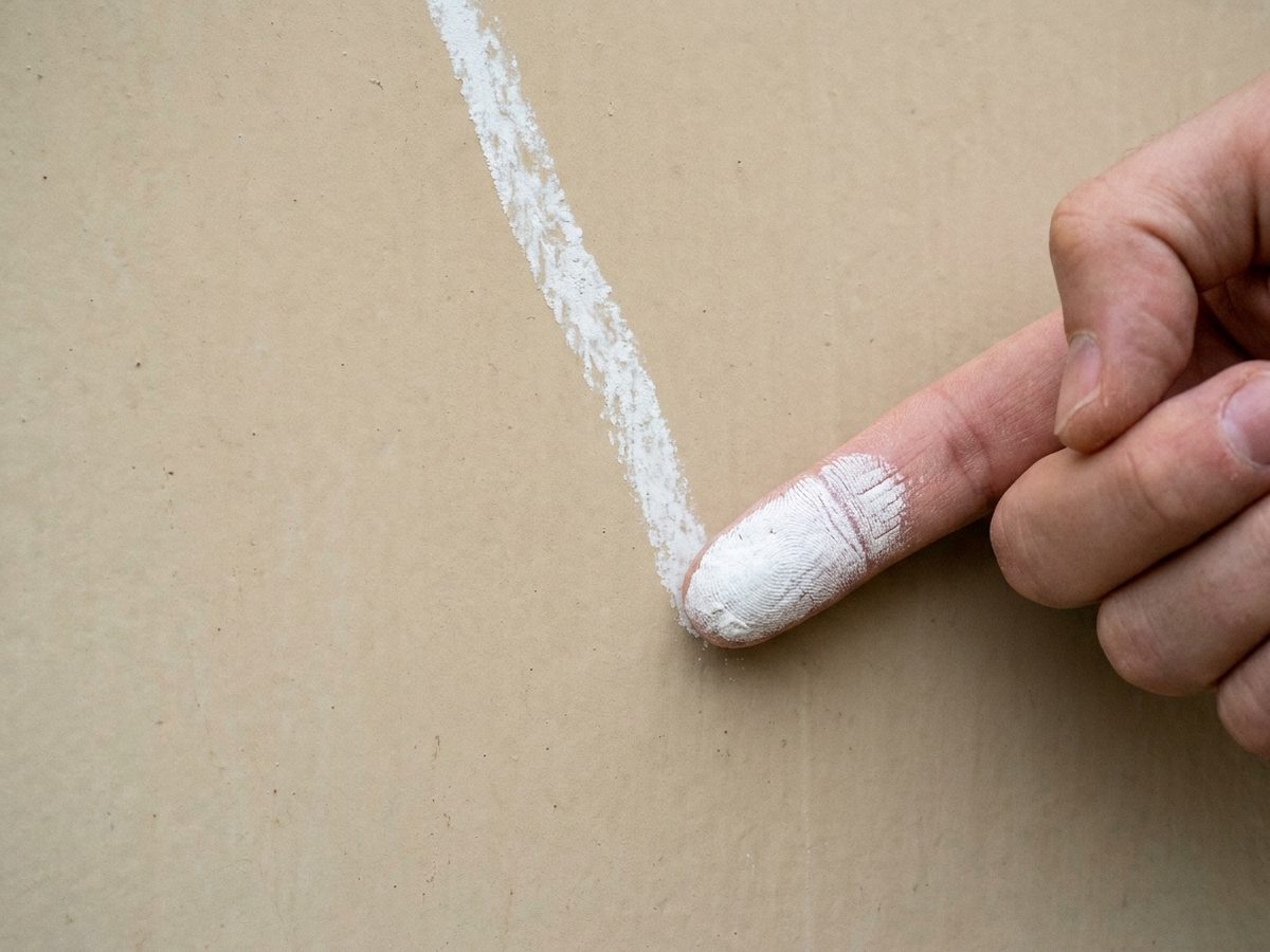 外壁を指でなぞると白い粉が付く状態