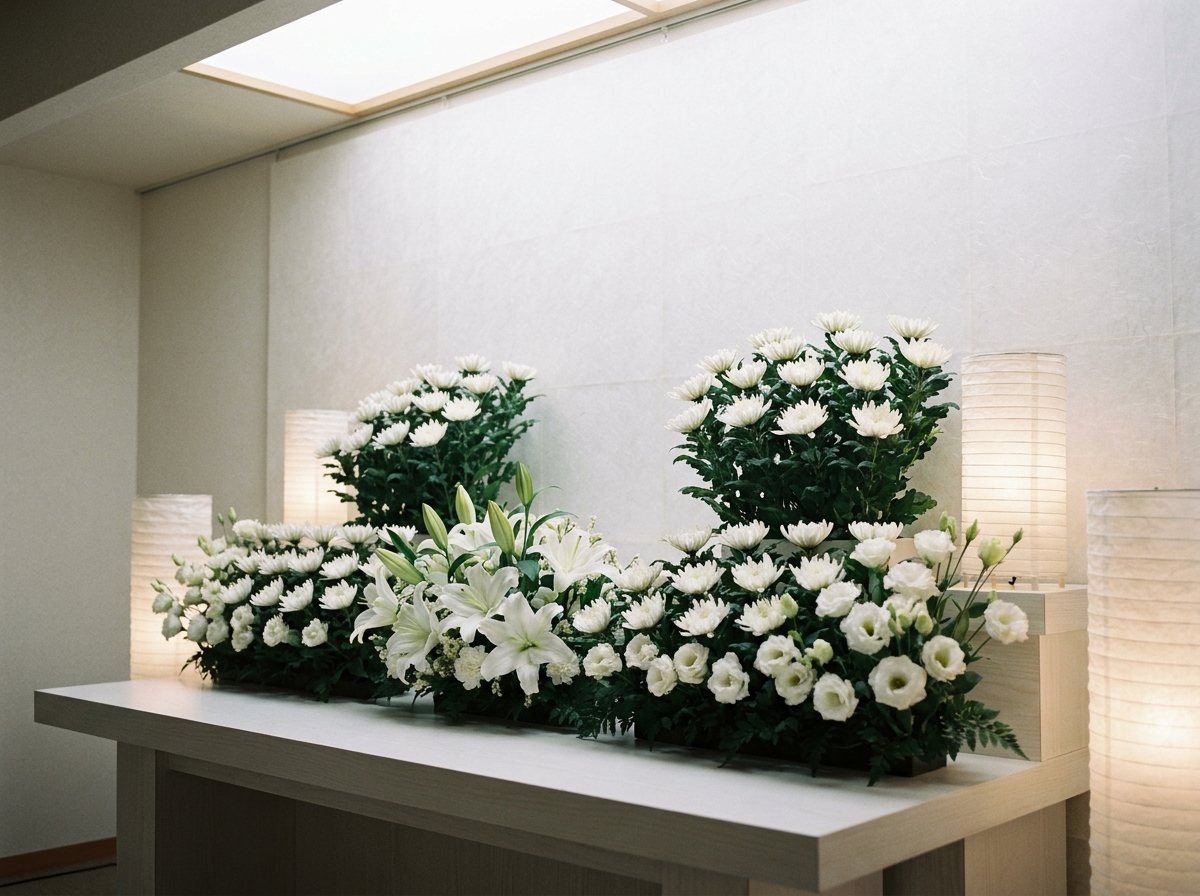 白い菊と百合の生花祭壇